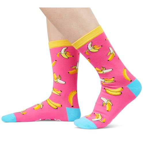 Banana Socks, Crazy Socks Banana Fun Print Novelty Crew Socks for Women, Banana Gifts, Fruit Lover Gift