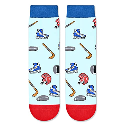 Kids' Fun Socks, Unisex Novelty Hockey Socks for Kids, Children Ball Sports Socks, Funny Hockey Gifts for Hockey Lovers, Gifts for Boys Girls, Sports Lover Gift, Gifts for 7-10 Years Old