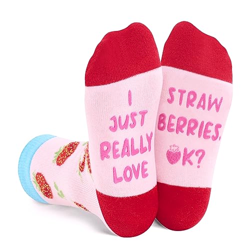 Strawberry Gifts Unisex Kids Funny Fruit Socks Strawberry Gifts for Boys and Girls Cute Strawberry Socks, Gifts for 7-10 Years Old