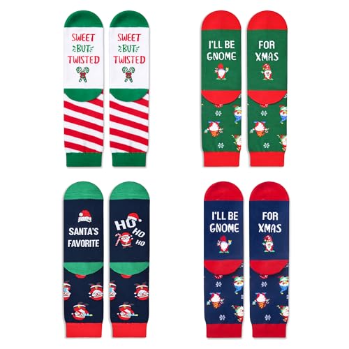 Crazy Christmas Socks for Women Men, Stocking Stuffers, Novelty Christmas Gifts, Best Secret Santa Gifts, Xmas Gifts, Holiday Presents 4 Pack