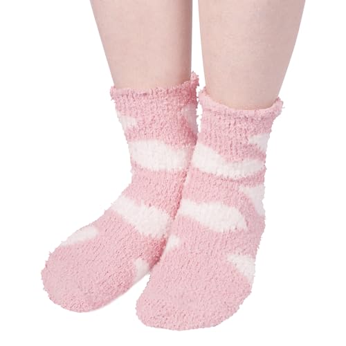 5 Pack Fluffy Lovely Cute Socks Gifts, Fuzzy Anti-Slip Socks for Women Girls, Non Slip Slipper Socks with Grippers