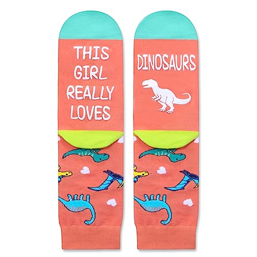 Funny Dinosaur Gifts for Girls, Gifts for Daughters, Kids Who Love Dinosaur, Cute Dinosaur Socks for Girls 7-10 Years Old