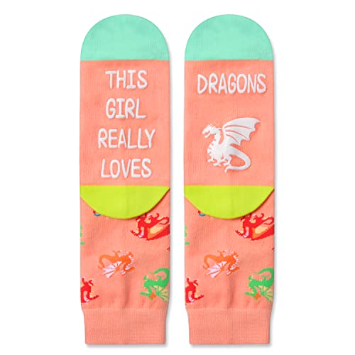 Novelty Dragon Girls' Pink Crew Socks