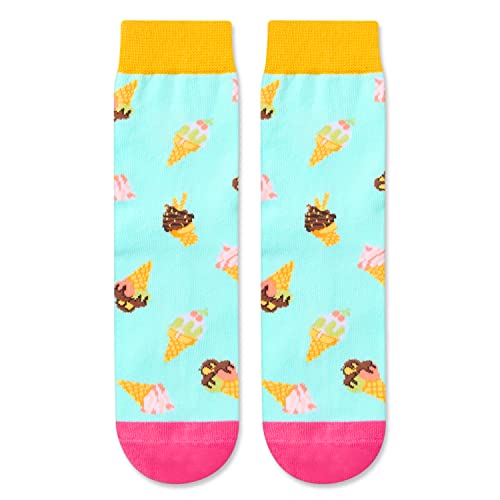 Teenages Ice Cream Socks, Gift for Children, Birthday Gift for Boys Girls, Funny Ice Cream Socks for Ice Cream Lovers, Novelty Ice Cream Gifts for Kids, Funny Food Socks, Gifts for 7-10 Years Old