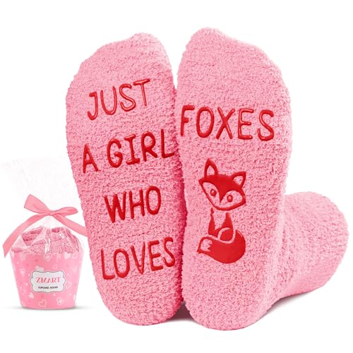 Novelty Hot pInk Fuzzy Fox Socks for Big Girls Teen Silly Kids Socks, Fox Gifts for Girls Gifts 7-10 Years