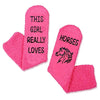 Funny Saying Horse Gifts for Women,This Girl Really Loves Horses,Novelty Fluffy Horse Socks Equestrian Gift