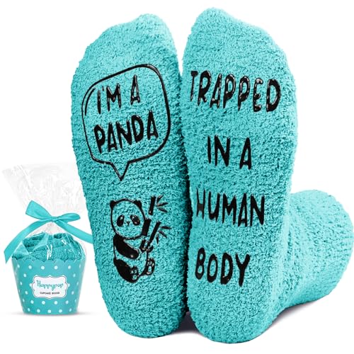 Funny Panda Gifts for Women Girls, Novelty Panda Socks, Fun Crazy Silly Green Fuzzy Socks Gifts