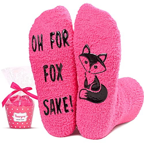Funny Saying Fox Gifts for Women,Oh For Fox Sake,Novelty Fuzzy Fox Print Socks, Anniversary Gift, Gift For Her, Gift For Wife