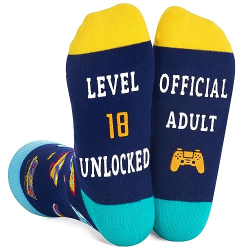 Unique 18th Birthday Gifts for 18 Year Old Boys Girls, Funny 18th Birthday Socks, Crazy Silly Gift Idea for Sons, Daughters, Friends, Birthday Gift for Him Her