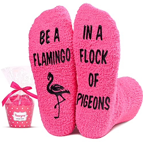 Funny Saying Flamingo Gifts for Women,Be A Flamingo In A Flock Of Pogeons,Novelty Fluffy Flamingo Socks