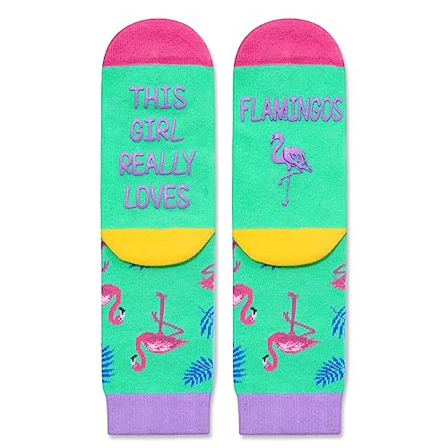 Cute Flamingo Girls' Green Crew Socks