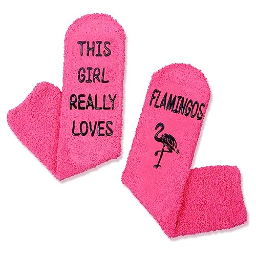 Funny Saying Flamingo Gifts for Women,This Girl Really Loves Flamingos,Novelty Fuzzy Flamingo Socks