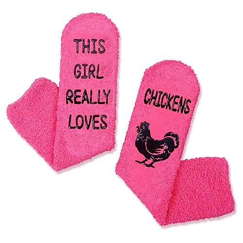 Funny Saying Chicken Gifts for Women,This Girl Really Loves Chickens,Novelty Fuzzy Chicken Socks