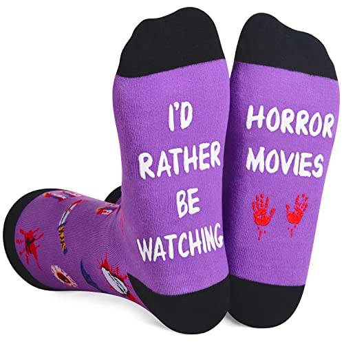 Novelty Horror Movie Gifts for Movie Lovers, Unisex Halloween Socks, Funny Women Men Horror Movie Socks, Spooky Movie Gifts for Film Lovers
