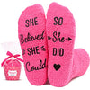 Inspirational Sentence Women's Pink Fluffy Crew Socks