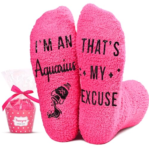 Funny Crazy Aquarius Socks, Astrology Gifts for Women, Horoscope Gifts, Fuzzy Fluffy Aquarius Socks