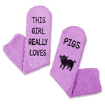 Funny Saying Pig Gifts for Women,This Girl Really Loves Pigs, Novelty Fuzzy Pig Print Socks Pig Lovers Piggy Gifts