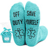 Funny EMT Gifts for Women Men, Unisex Fuzzy EMT Socks for Doctor Nurse, Non Slip Slipper Socks with Grippers