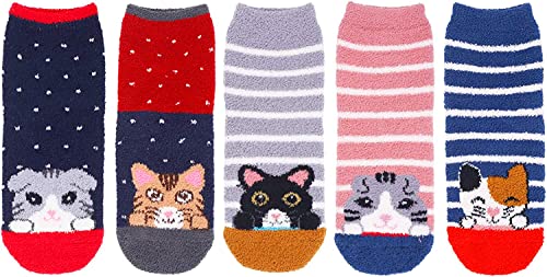Cute Cat Women's Fluffy Crew Socks-5 Pack