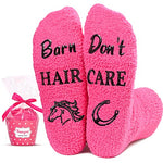 Funny Saying Horse Gifts for Women,Barn Hair Don'T Care,Novelty Fuzzy Horse Print Socks, Gift For Her, Gift For Mom