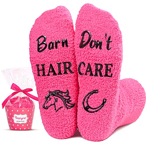 Funny Saying Horse Gifts for Women,Barn Hair Don'T Care,Novelty Fuzzy Horse Print Socks, Gift For Her, Gift For Mom
