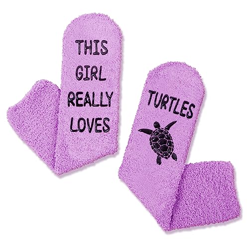 Funny Saying Turtle Gifts for Women,This Girl Really Loves Turtles,Novelty Fuzzy Turtle Socks, Gift For Her, Gift For Mom