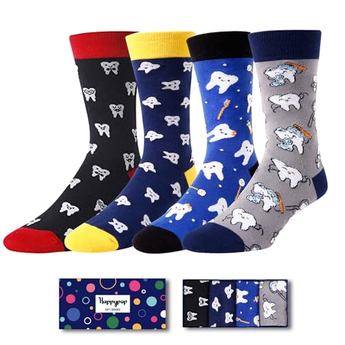 4 Pack Unique Teeth socks, Dental Gifts for Men, Crazy Dentist Teeth Socks Gifts