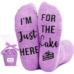 Women's Purple Fuzzy Socks, Cake Socks for Birthday Gifts, Fun Funny Birthday Gifts for Women