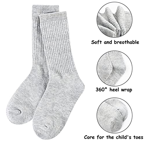 Little Girls Long Socks, Cute Slouch Socks for Girls, Kids Cotton Crew Socks, Scrunch School Socks, Gifts for Toddler Girls 3-5 Years Black Gray White