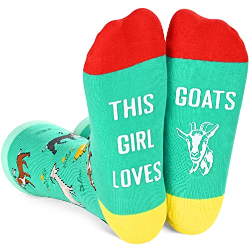 Funny Saying Goat Gifts For Women,This Girl Loves Goats,Novelty Goat Print Socks for Farmers, Gift For Her, Gift For Mom