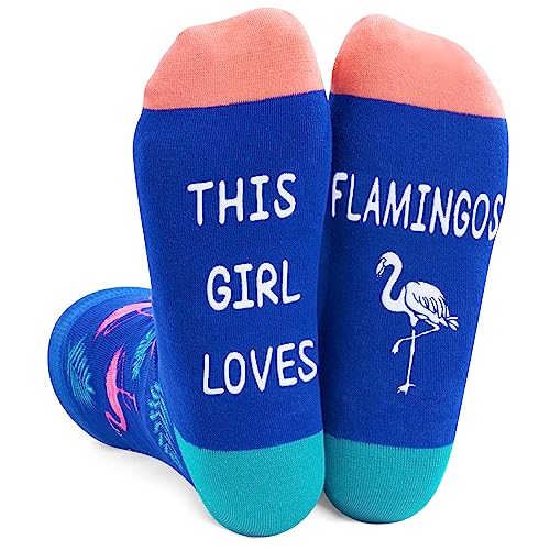 Funny Saying Flamingo Gifts for Women,This Girl Loves Flamingos,Novelty Flamingo Print Socks