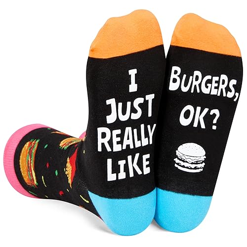 Unisex Burger Socks, Burger Lover Gift, Funny Food Socks, Novelty Burger Gifts, Gift Ideas for Men Women, Funny Burger Socks for Burger Lovers, Valentines Gifts, Christmas Gifts