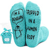 Funny Penguin Socks for Women, Fuzzy Green Socks Penguin Gifts Animal Gifts, Fluffy Cozy Penguin Socks for Women