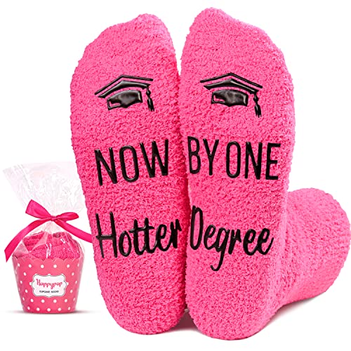 Novelty Graduation Women's Dark Pink Fluffy Crew Socks