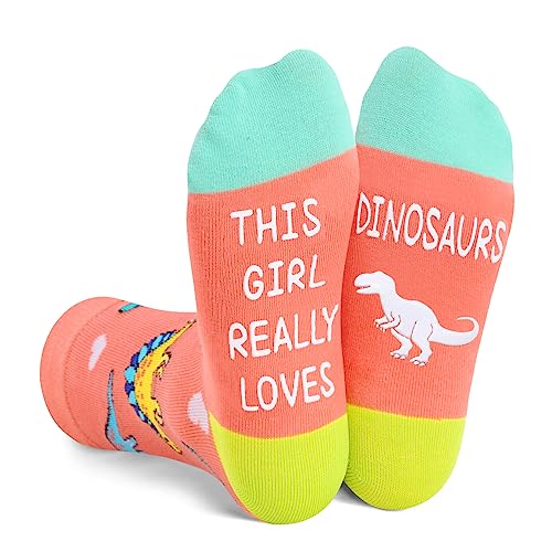 Funny Dinosaur Gifts for Girls, Gifts for Daughters, Kids Who Love Dinosaur, Cute Dinosaur Socks for Girls 7-10 Years Old