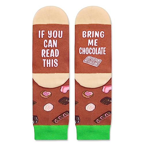 Funny Chocolate Socks for Kids Who Love Chocolate, Novelty Chocolate Gifts, Children's Gag Gifts, Gifts for Chocolate Lovers, Funny Sayings If You Can Read This, Bring Me Chocolate Socks, Gifts for 7-10 Years Old