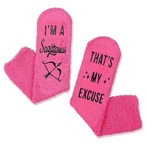 Cozy Sagittarius Women's Pink Fluffy Crew Socks