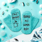 Funny Penguin Socks for Women, Fuzzy Green Socks Penguin Gifts Animal Gifts, Fluffy Cozy Penguin Socks for Women