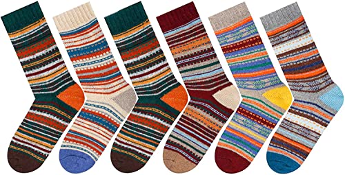 6 Pairs Women Wool Socks, Warm Cabin Nordic Socks, Vintage Socks, Thick Knit Cozy Winter Socks for Women Gifts