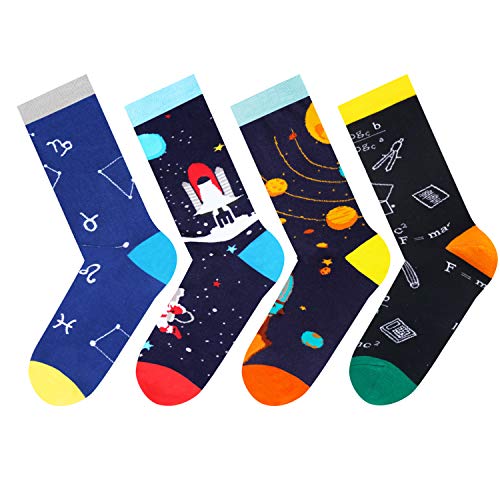 4 Pack Space Socks for Men, Gifts For Male Teacher Student Astronomy Lover, Novelty Cool Space gift Socks