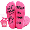 Funny Penguin Socks for Women, Fuzzy Pink Socks Penguin Gifts, Funny Cute Cozy Penguin Socks Gifts