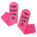 21st Birthday Women's Dark Pink Fluffy Crew Socks