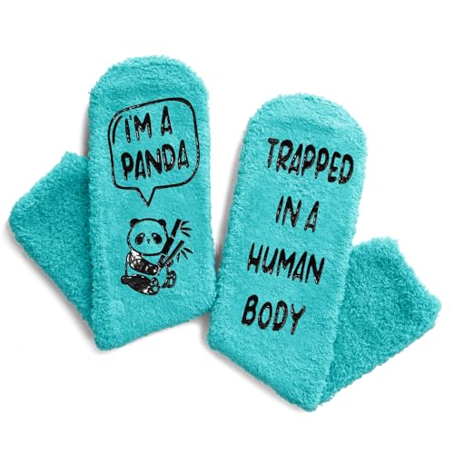 Funny Panda Gifts for Women Girls, Novelty Panda Socks, Fun Crazy Silly Green Fuzzy Socks Gifts