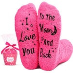 Fuzzy Socks for Women, Valentines Day Gifts for Her, Lovely Pink Gifts for Women, I Love You to the Moon and Back Socks