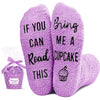 Fluffy Cupcake Socks, Women's Purple Fuzzy Socks, Fun Funny Birthday Gifts for Women