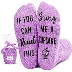 Fluffy Cupcake Socks, Women's Purple Fuzzy Socks, Fun Funny Birthday Gifts for Women