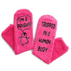 Funny Penguin Socks for Women, Fuzzy Pink Socks Penguin Gifts, Funny Cute Cozy Penguin Socks Gifts