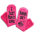 Pink Fuzzy Socks For Women Girls, Funny Ramen Gifts Ramen Socks Ramen Noodle Socks, Funny Crazy Silly Socks Gifts