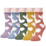 5 Pack Fuzzy Anti-Slip Socks for Women Girls, Non Slip Slipper Socks with Grippers, Lovely Cute Fluffy Socks Gifts