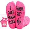 Pink Fuzzy Socks For Women Girls, Funny Ramen Gifts Ramen Socks Ramen Noodle Socks, Funny Crazy Silly Socks Gifts